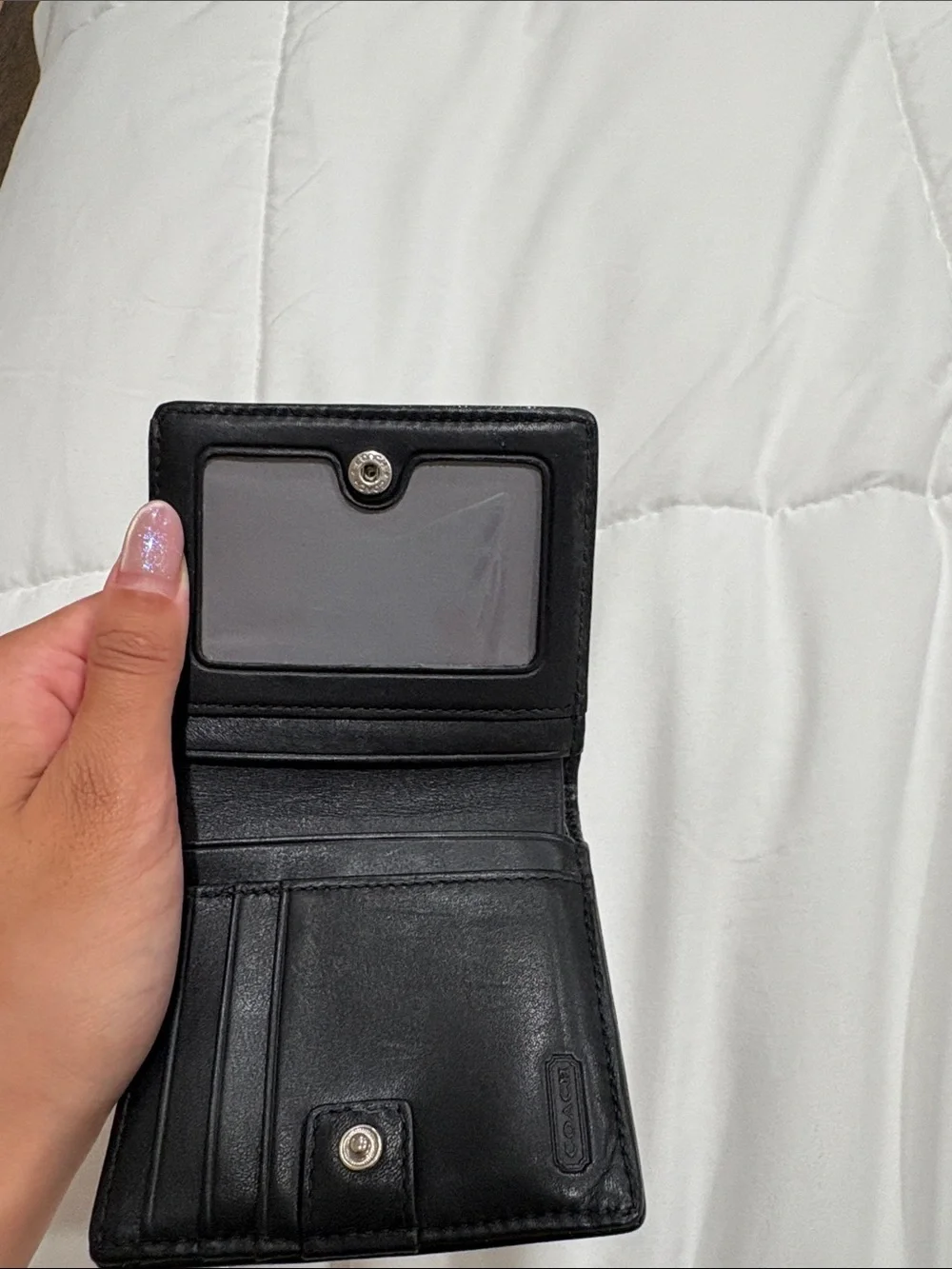 Coach Black Signature Card Sleeve with Leather Trim